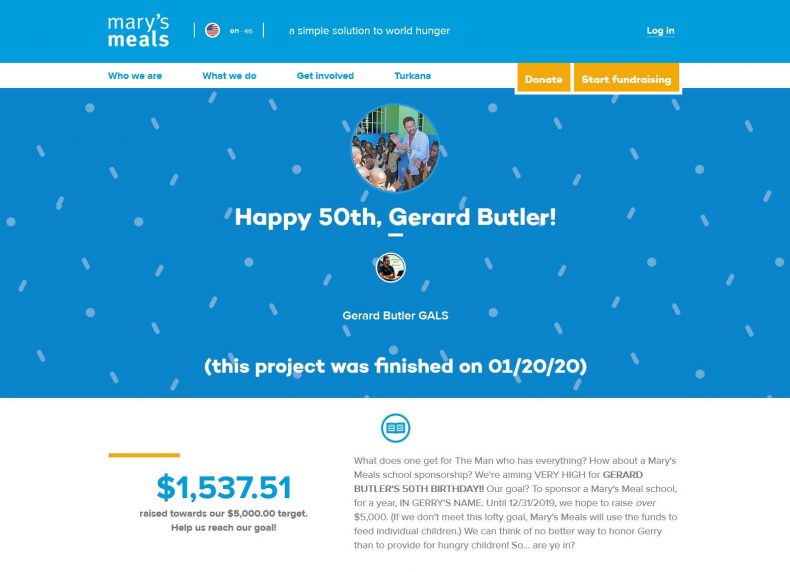 Our “Happy 50th Birthday, @GerardButler ” campaign for @MarysMeals totals $1,537.51