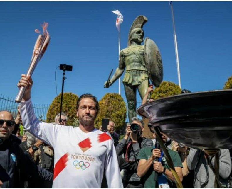 Gerry runs the Olympic Torch in Sparta, Greece March 13, 2020, made an Honorary Citizen of Sparta